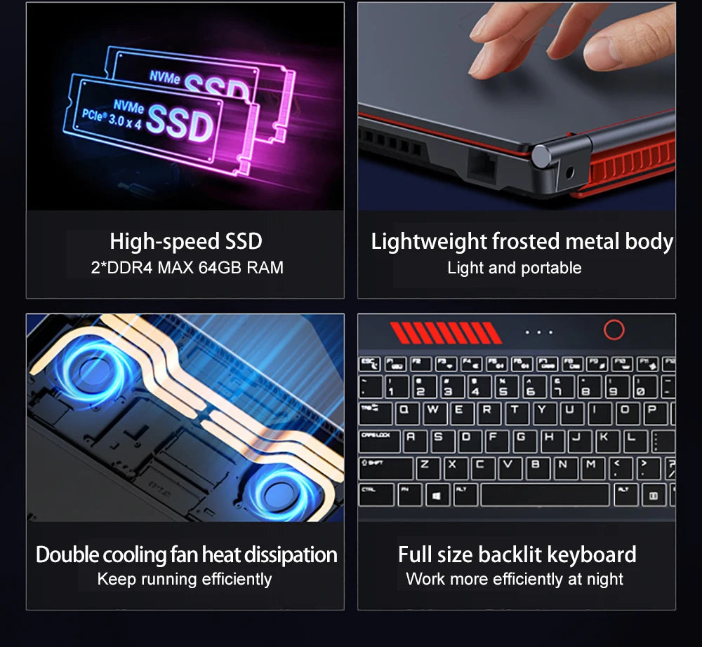 16.1 Inch Gaming Laptop Computer GTX1650 4G Intel Core i9-9880H i7-9750H windows11 RAM Max 64GB DDR4 2*M.2 NVME 2TB SSD Wi-Fi 5