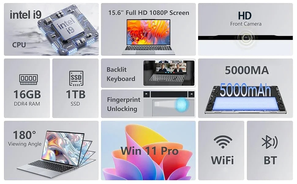 15.6 " Laptops Intel Core i9-10980HK 16GB RAM 1TB SSD Gaming Laptop 1920*1080 Windows 11 Laptops Office Study Home Use Computer