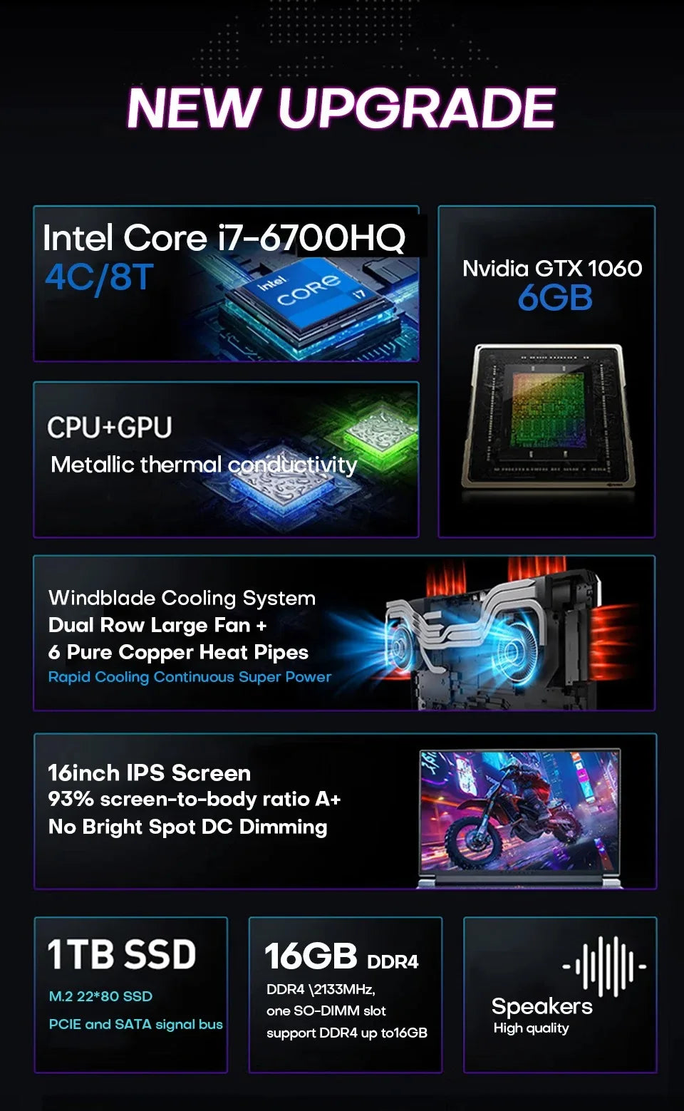 16" Gaming Laptop intel Core i7-6700HQ GTX 1060 6GB Notebook PC IPS 1920*1200 Ram 16GB 512GB 1TB SSD Windows 11 Pro Laptop Gamer