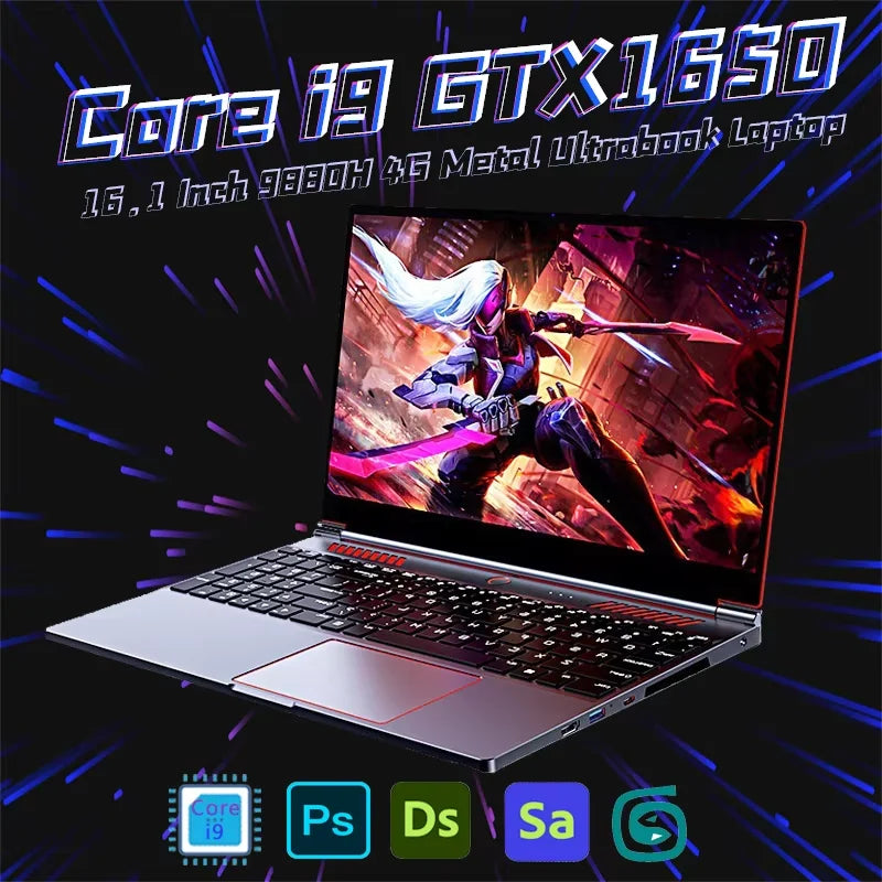 16.1 Inch Gaming Laptop Computer GTX1650 4G Intel Core i9-9880H i7-9750H windows11 RAM Max 64GB DDR4 2*M.2 NVME 2TB SSD Wi-Fi 5