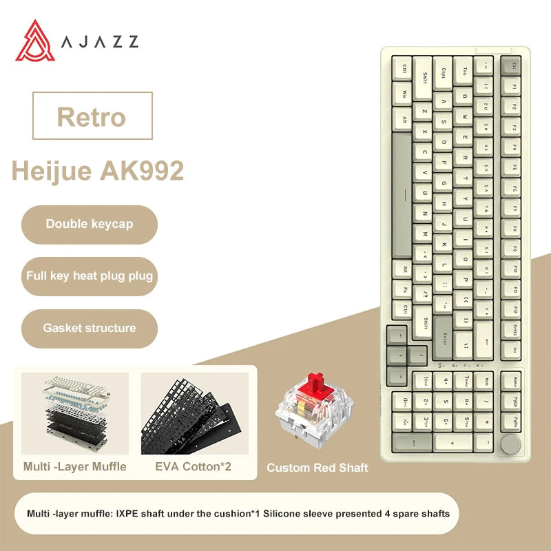 AK992 Wired Mechanical Keyboard 98-Key Full Layout Hot-Swap USB Gaming Keyboard Multimedia Key Knob for Desktop PC Laptop
